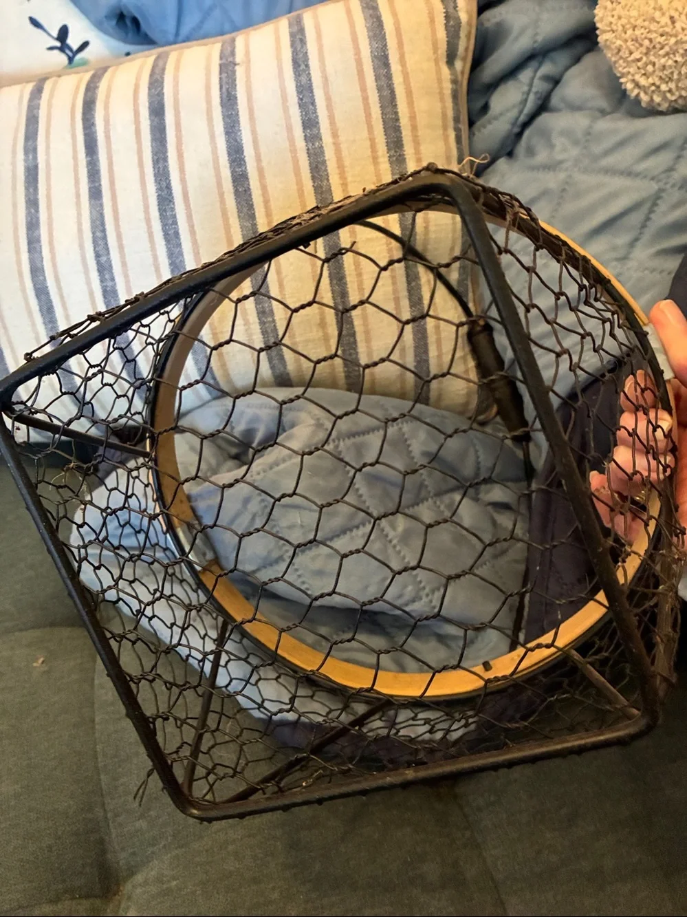 Rustic Black Chicken Wire and Natural Wood Accent Basket